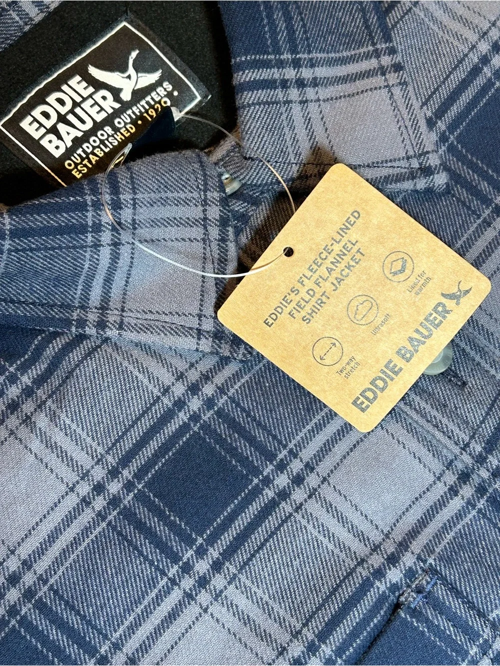 Eddie Bauer Blue and Gray Plaid Lightweight Shirt Jacket